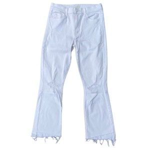 Mother Insider Crop Step Fray Cracked Slipper White Jeans